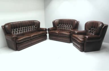 Холова гарнитура 3 + 2 + 1 Chesterfield New Castle, нова от естествена кожа внос от Нидерландия.