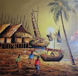 Картина с маслени бои върху платно-Indonesian landscape,  21 century внос от Индонезия-Бали. 2