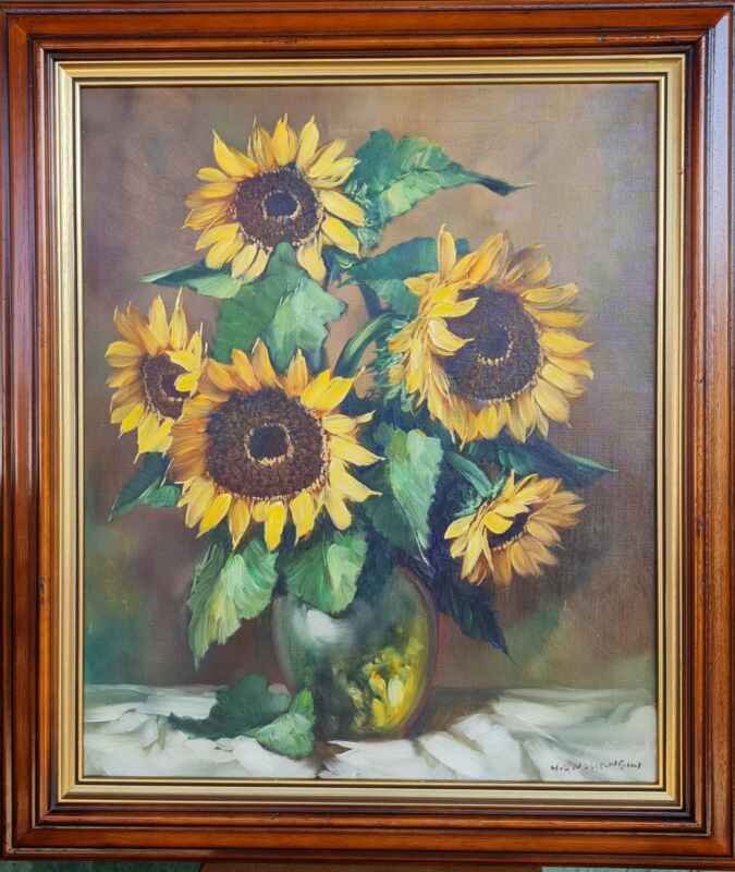 Картина с маслени бои на платно от известен нидерландски художник H.vd Voskuilen,  " sunflowers 🌻 ", 20th century внос от Нидерландия.