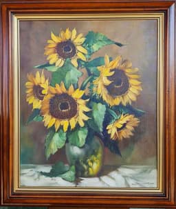 Картина с маслени бои на платно от известен нидерландски художник H.vd Voskuilen,  " sunflowers 🌻 ", 20th century внос от Нидерландия. 1