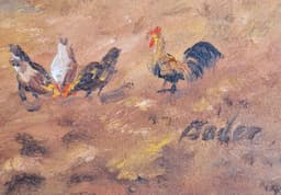 Картина с маслени бои на платно от известен германски художник Georg Bader, 20th century,  "farm with horses" внос от Нидерландия. 3
