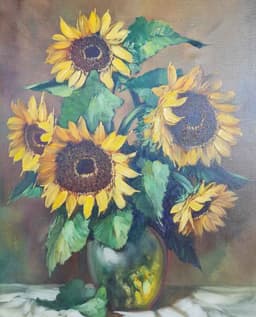 Картина с маслени бои на платно от известен нидерландски художник H.vd Voskuilen,  " sunflowers 🌻 ", 20th century внос от Нидерландия. 2