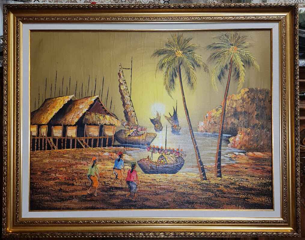 Картина с маслени бои върху платно-Indonesian landscape,  21 century внос от Индонезия-Бали.
