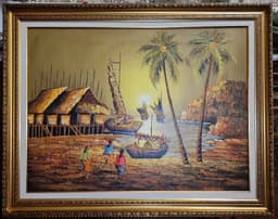 Картина с маслени бои върху платно-Indonesian landscape,  21 century внос от Индонезия-Бали. 1