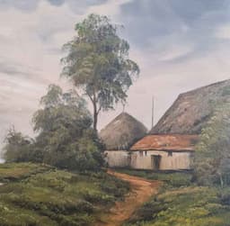 Картина с маслени бои на платно от известен нидерландски художник J. Kok, title Farm at the river, производство 1983 год., внос от Нидерландия 2