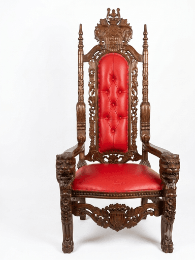 Трон кралски ( King Chair) ръчна изработка,  дърворезба от махагоново дърво с еко кожа внос от Индонезия.