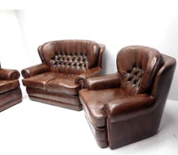 Холова гарнитура 3 + 2 + 1 Chesterfield New Castle, нова от естествена кожа внос от Нидерландия. 3